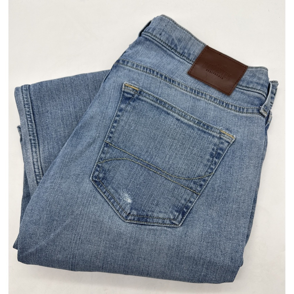 Hollister Epic Flex Jeans Mens 34x32 Light Wash Distressed Classic‎ Straight